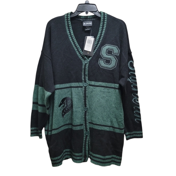 Sz 1 NWT Harry Potter HU HP Slytherin Alum Girls Varsity Black Green Cardigan - Picture 4 of 12